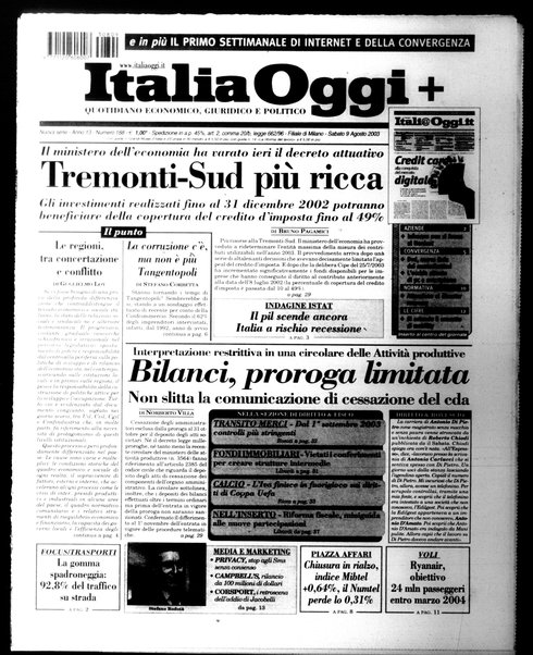 Italia oggi : quotidiano di economia finanza e politica